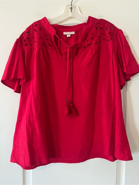 Knox Rose Tops - Knox Rose Vibrant Rayon/Cotton Blend Red Blouse with Tassels Size XXL
